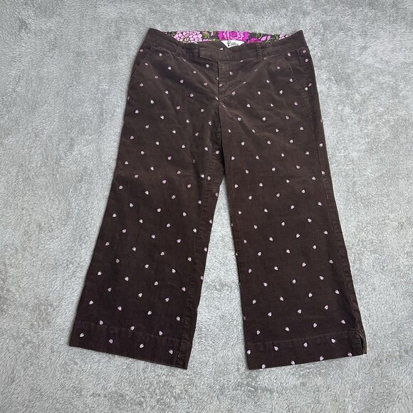 Lilly Pulitzer Brown Corduroy Strawberry Pants Size 8 Cropped Preppy‎ Wide Leg - Picture 15 of 16
